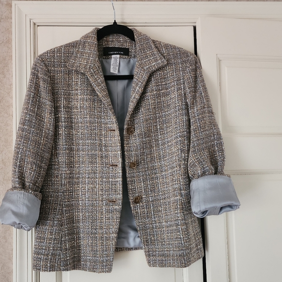 Jones New York Tweed Jacket Tan Grey And White size 10 - Picture 3 of 9